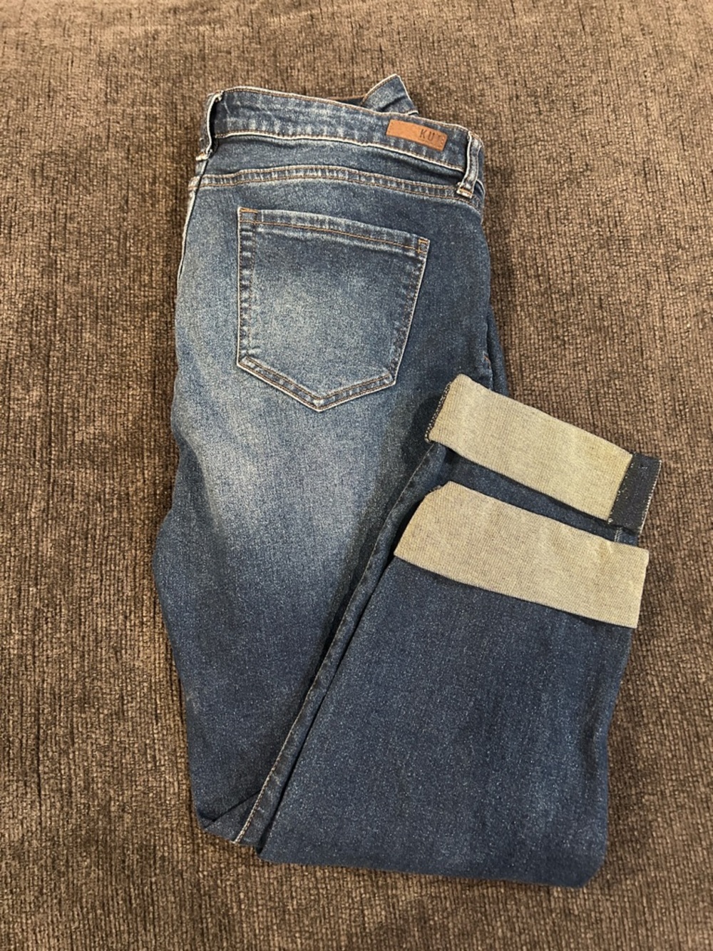 Kut from the Kloth Ankle Straight Leg Jeans - Dark Blue Denim with cuff hem - Picture 3 of 5